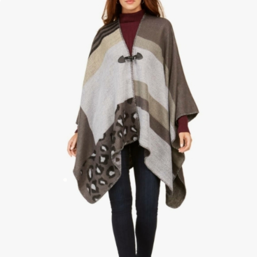 NWT Cejon A Hint of Leopard Ruana Poncho Blazer